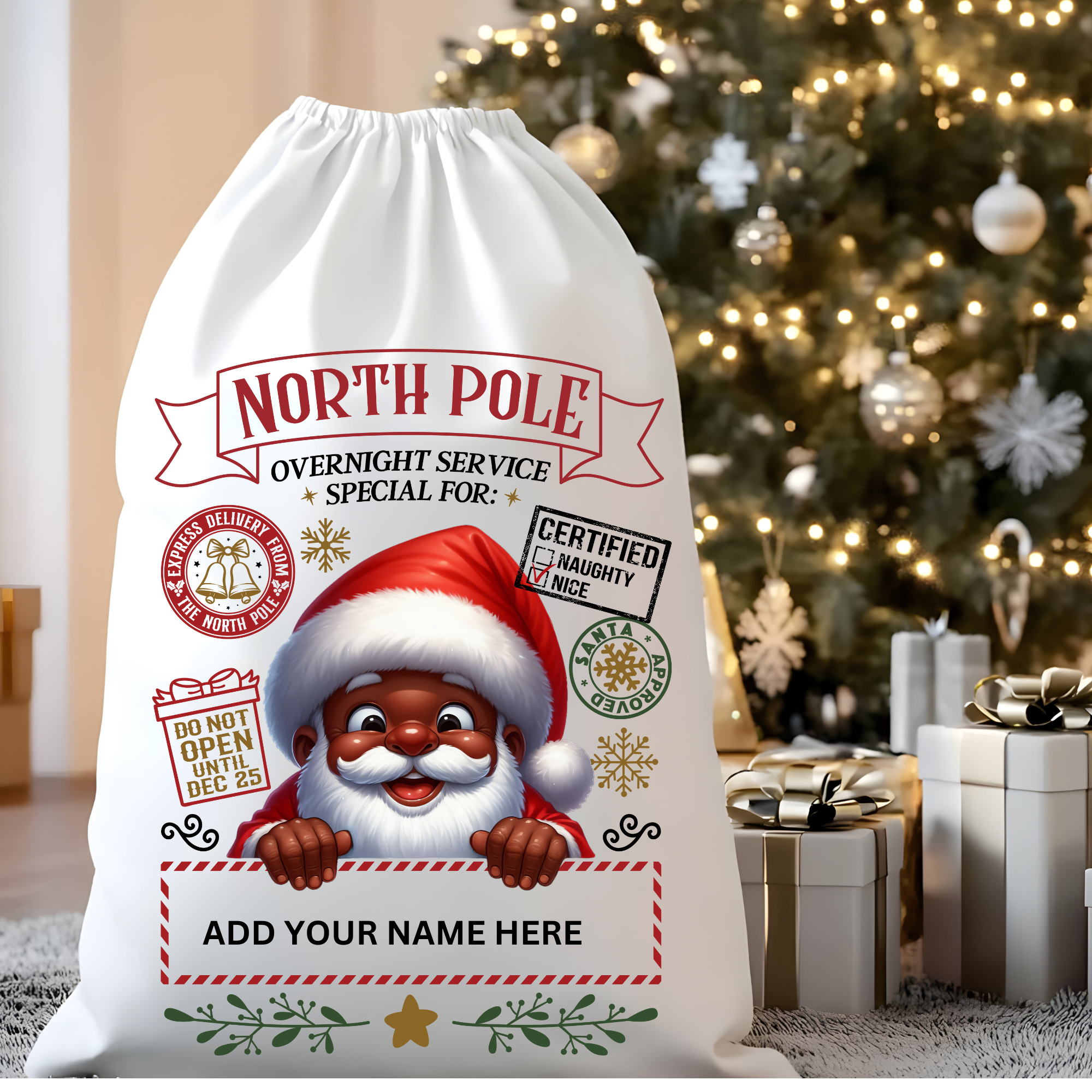 North Pole Santa Sack, Presents Bag, Christmas Gift Sack, Personalized Kids Sack