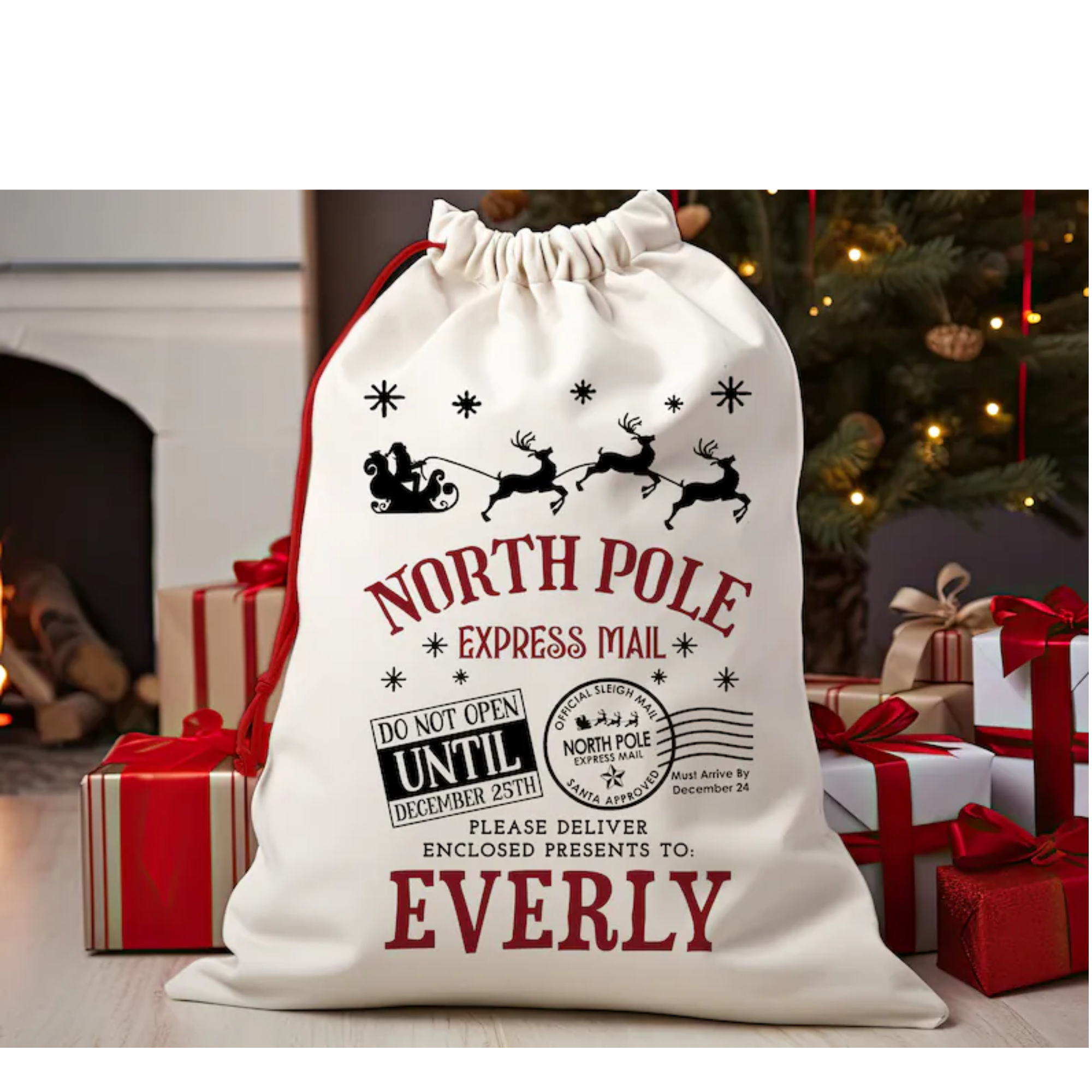 North Pole Santa Sack, Presents Bag, Christmas Gift Sack, Personalized Kids Sack,