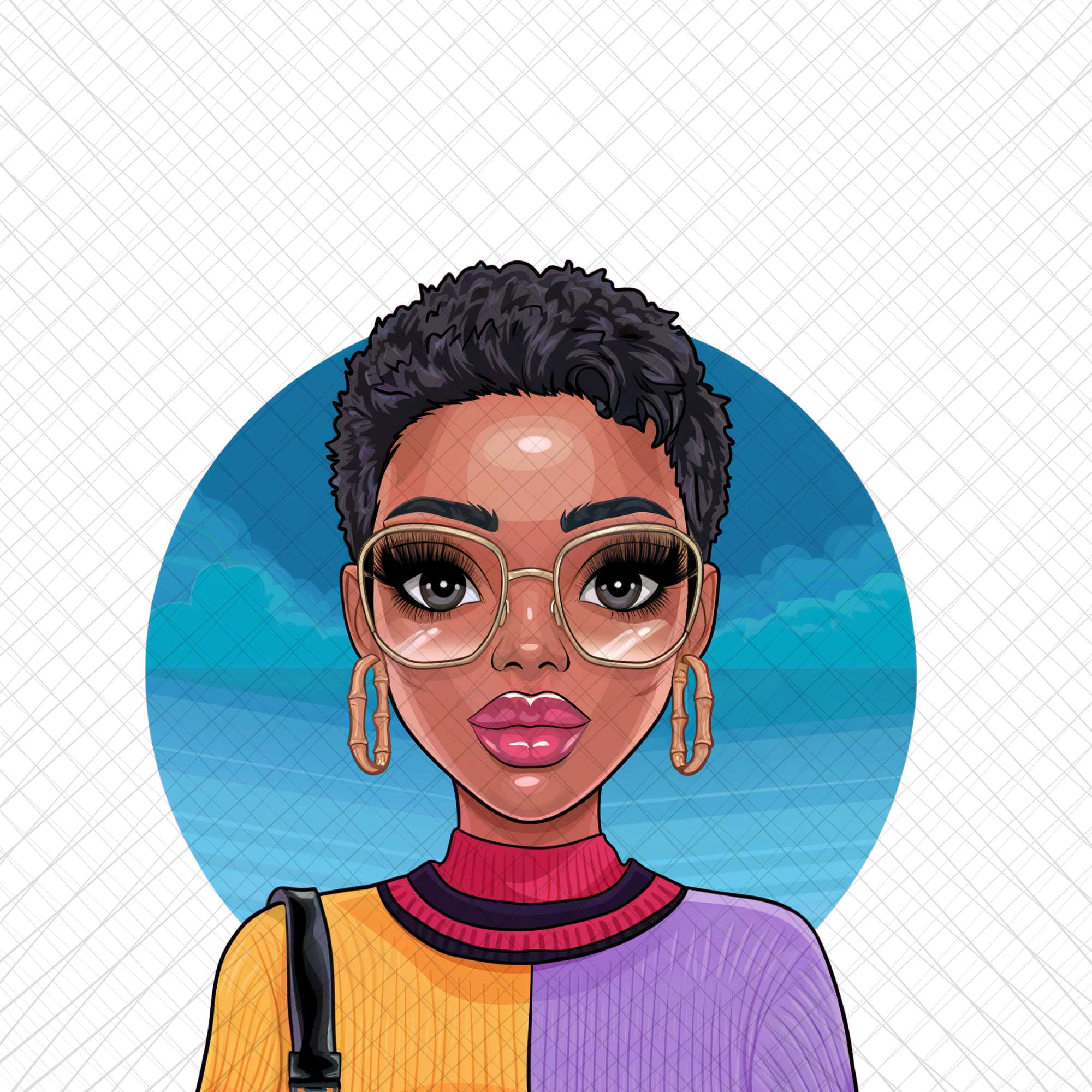 Trendy African-American Woman with Short Hair and Glasses