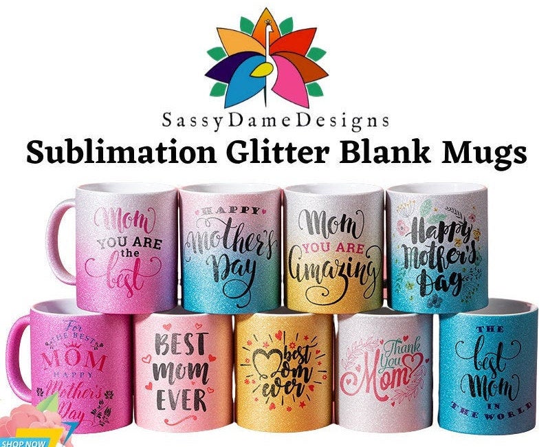 Two Tone Sublimation Glitter Mug/Sublimation mugs/ 11oz mugs/ sublimation  cups/Glitter Sublimation Blank Cups/Glitter Mug/